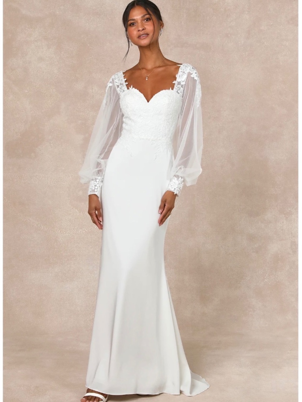 Lulus Timeless Adoration White Embroidered Bishop Sleeve Maxi Wedding Dress S - Picture 3 of 5